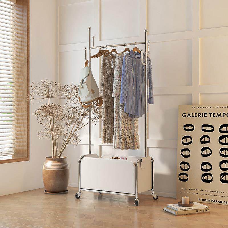 皮兜衣帽架带轮可移动挂衣架落地卧室家用隔夜收纳客厅入户不锈钢
