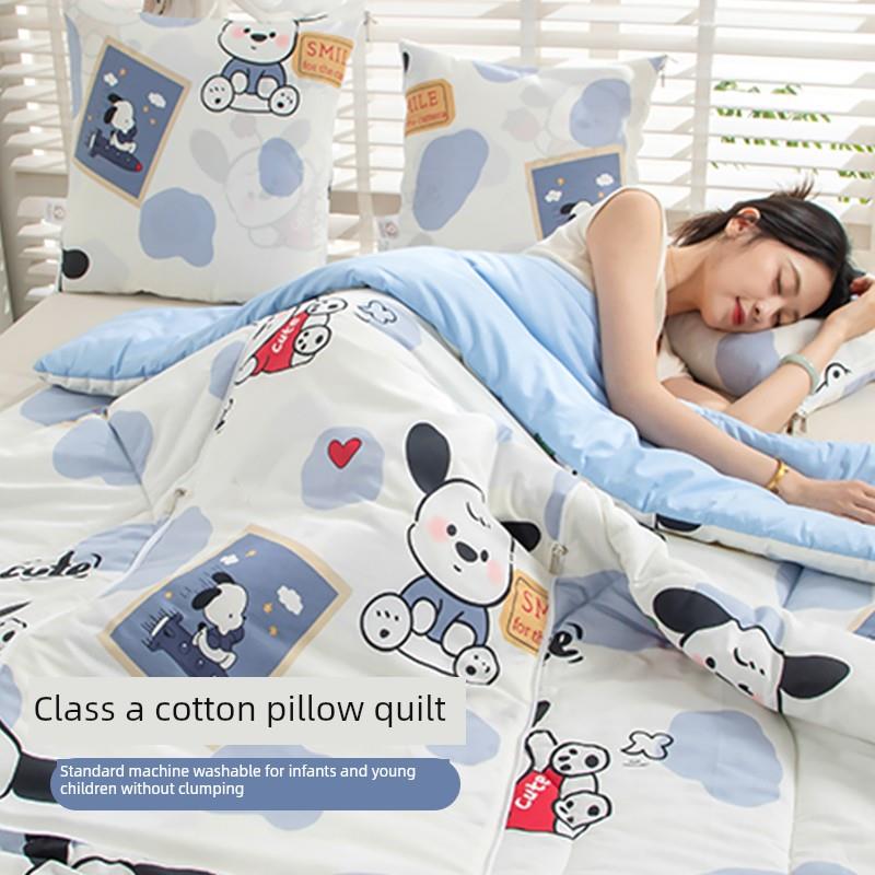 A类全棉抱枕被子两用车载靠枕办公室午睡毯纯棉空调被二合一四季