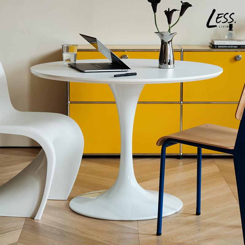 Lessliving 北欧郁金香圆桌现代简约白色餐桌家用小户型岩板餐桌