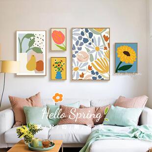 现代简约沙发背景墙装饰画治愈系创意组合挂画北欧五联客厅装饰画