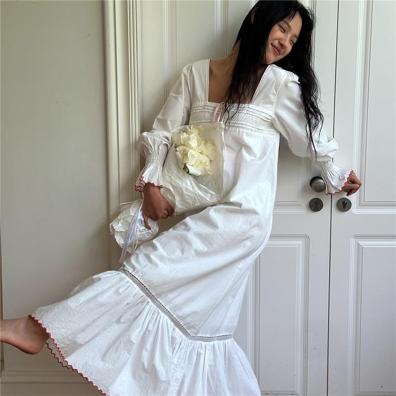 梅丽莎！法式少女60支纯棉睡裙春夏全棉家居服公主风女生睡裤睡衣