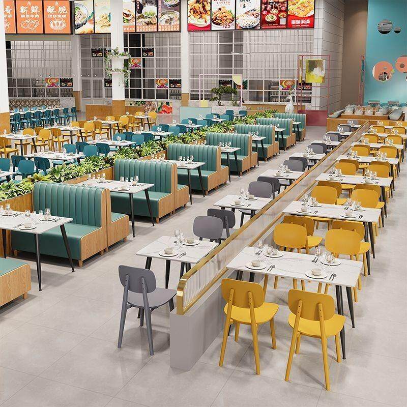 学校单位食堂餐饮桌椅小吃店面馆汉堡奶茶咖啡厅岩板快餐桌椅组合