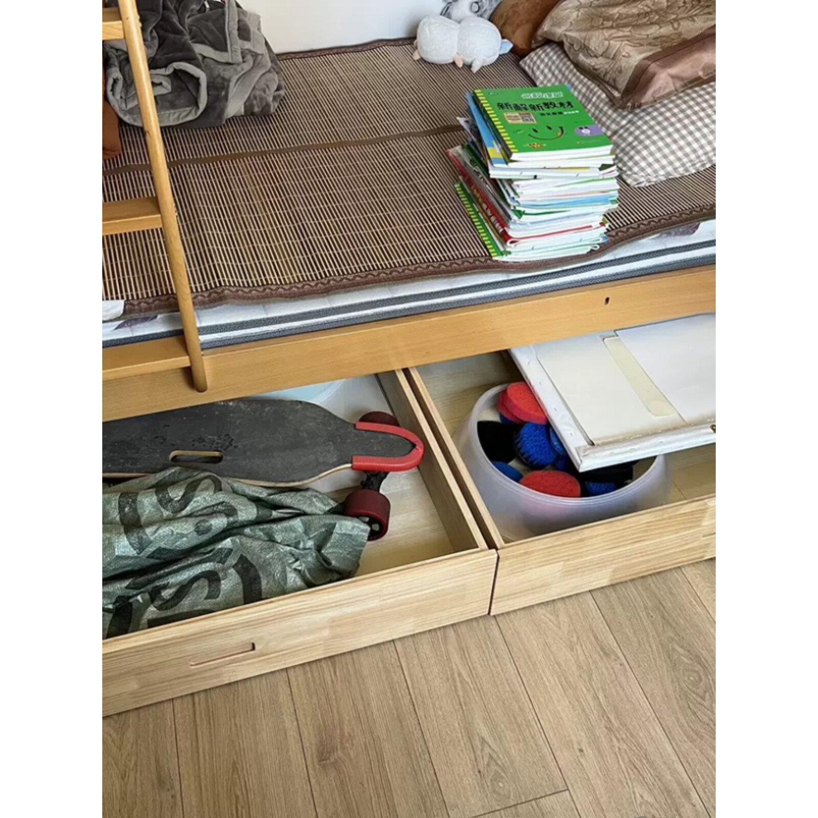 定制抽屉上下铺双层床下抽屉储物箱带轮子儿童实木子母床下收纳箱