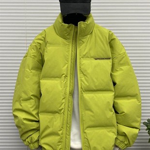无帽立领压花软壳羽绒服男士冬季装大码青少年胖子字母羽绒外套潮