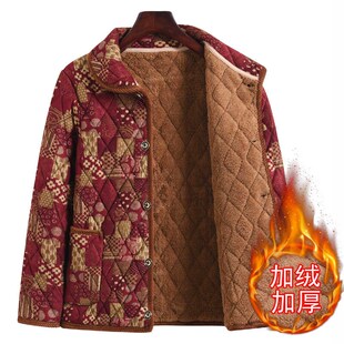 翻领棉衣加厚上衣 宽松时尚 秋冬季 妈妈加绒外套中老年人200斤大码