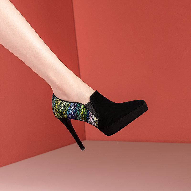 一脚蹬单鞋女尖头2025春季新款深口细跟磨砂真皮女鞋防水台高跟鞋,女鞋,深口单鞋,淘宝优惠券,粉丝福利购,淘宝优惠卷