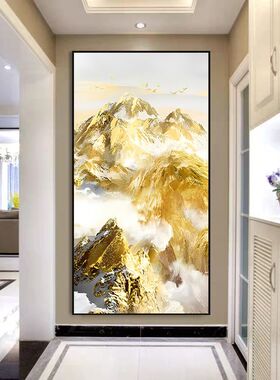 金钱树入户玄关装饰画走廊过道现代轻奢高档挂画客厅美式竖版壁画