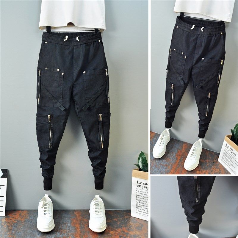 秋季工装裤男新款休闲牛仔裤青少年个性修身小脚裤显瘦百搭男裤潮,男装,休闲裤,淘宝优惠券,粉丝福利购,淘宝优惠卷