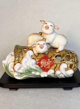 猪笼入水小猪陶瓷摆件石湾公仔