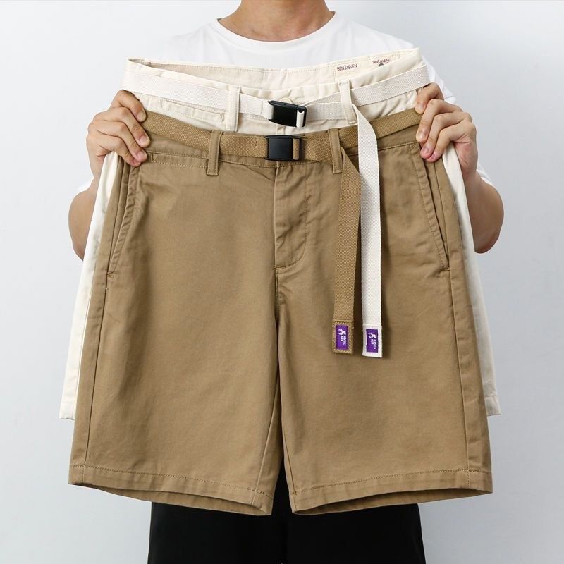 夏季日系复古工装休闲四分五分裤卡扣腰带白色宽松阔腿短裤男潮,男装,休闲裤,淘宝优惠券,粉丝福利购,淘宝优惠卷