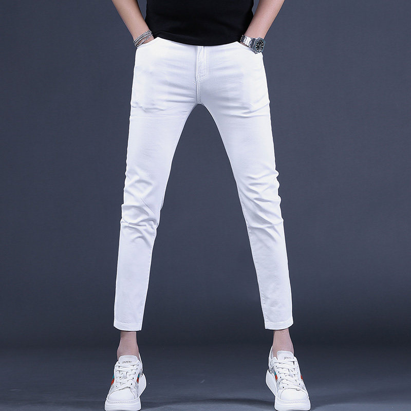 夏季新款高品质纯白色九分牛仔裤男修身小脚9分裤男士休闲裤子潮,男装,牛仔裤,淘宝优惠券,粉丝福利购,淘宝优惠卷