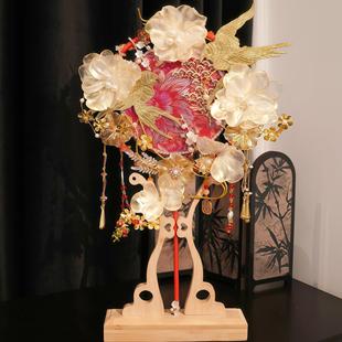 双面红色团扇结婚新娘diy材料包高级感重工出嫁秀禾手捧成品扇子