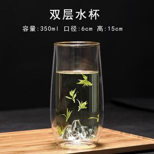 .喝茶专用绿茶杯高级泡茶水杯女士花茶玻璃杯带把手家用耐高温杯