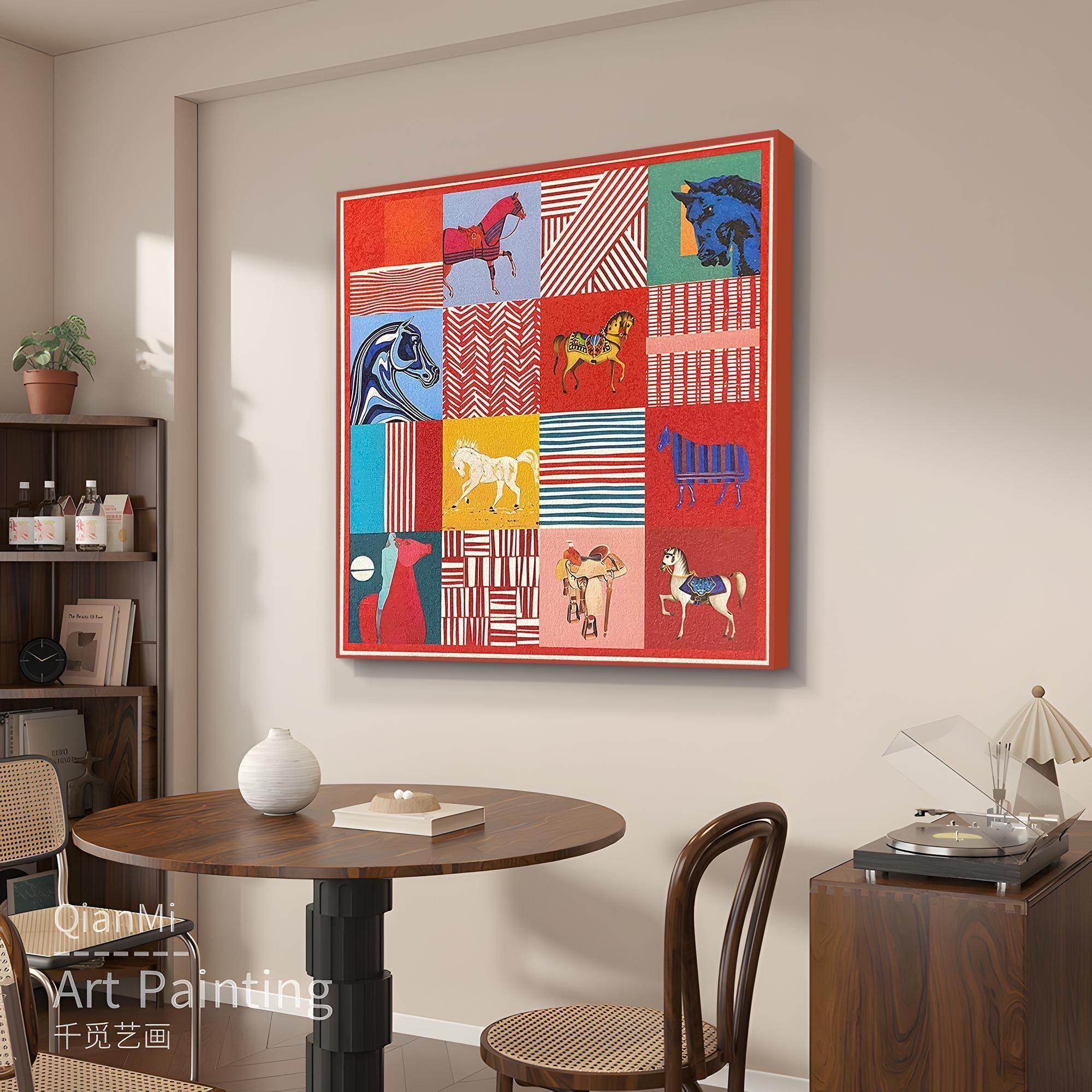 意式骏马客厅砂岩装饰画艺术轻奢卧室挂画红色玄关画sy015马8080,家居饰品,现代装饰画,淘宝优惠券,粉丝福利购,淘宝优惠卷