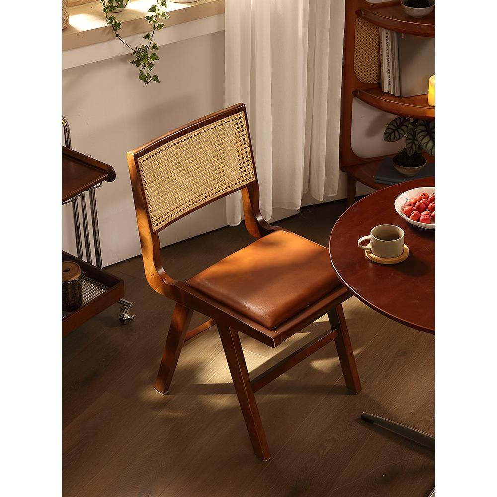 中古轻奢实木餐椅北欧ins藤编靠背卧室书桌化妆凳覆古咖啡厅椅子,住宅家具,餐椅,淘宝优惠券,粉丝福利购,淘宝优惠卷
