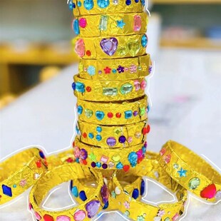 DIY纸管纸f筒幼儿园创意手镯牛皮纸圈手工礼物材料废旧利用简单