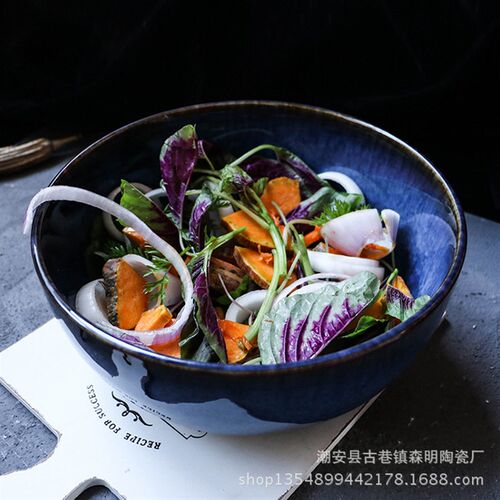 日式复古窑变陶瓷家用水果沙拉碗9英寸大汤碗大号面碗餐厅餐碗