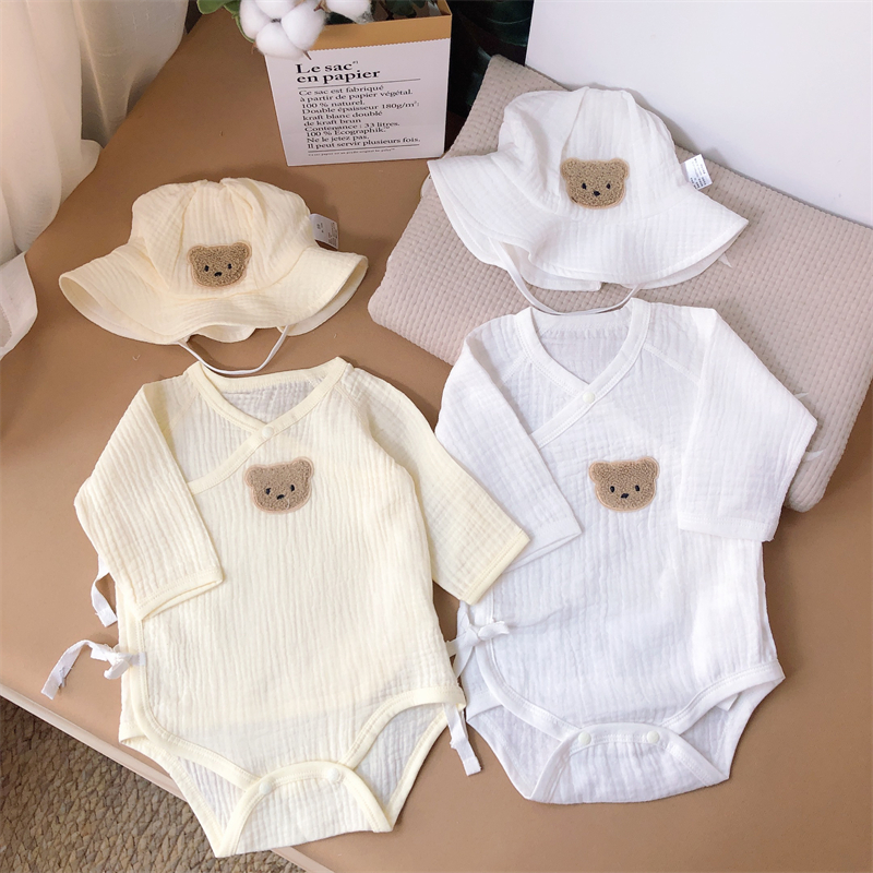 新生儿0一3月婴儿衣服两件套夏季纱布男H孩女孩套装超萌66码包屁