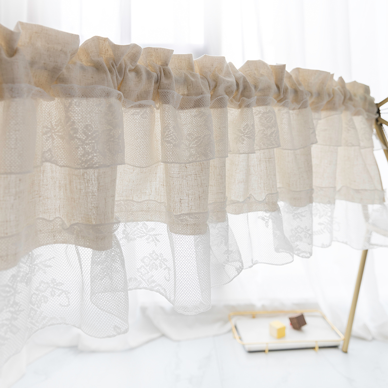 美式咖啡帘短帘门帘半帘蕾丝田园小窗帘窗纱帘厨房店面隔断免打孔