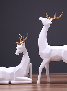 北欧极简约几何鹿家居客厅样板A房间酒柜小装饰品摆件现代轻奢创