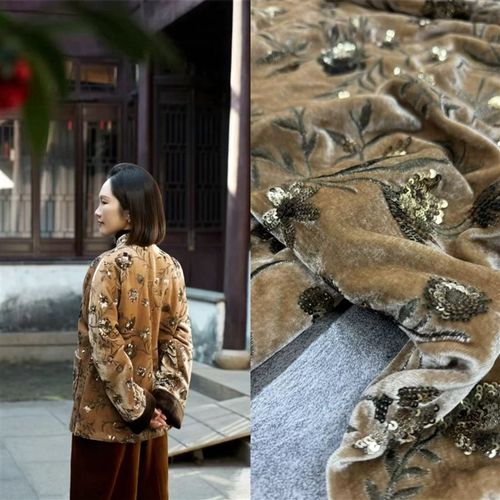 秋冬美拉德色真丝丝绒重工刺绣面料国风新中式上衣马甲外套布料