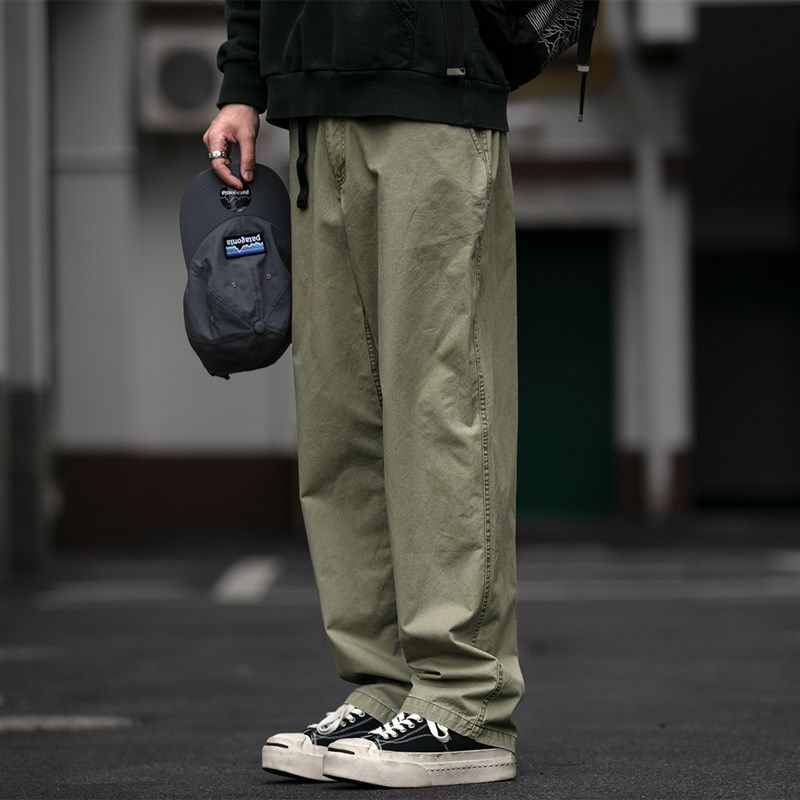 春秋季基础款纯色宽松直筒休闲裤男潮牌水洗质感飘带纯棉工装裤潮,男装,休闲裤,淘宝优惠券,粉丝福利购,淘宝优惠卷