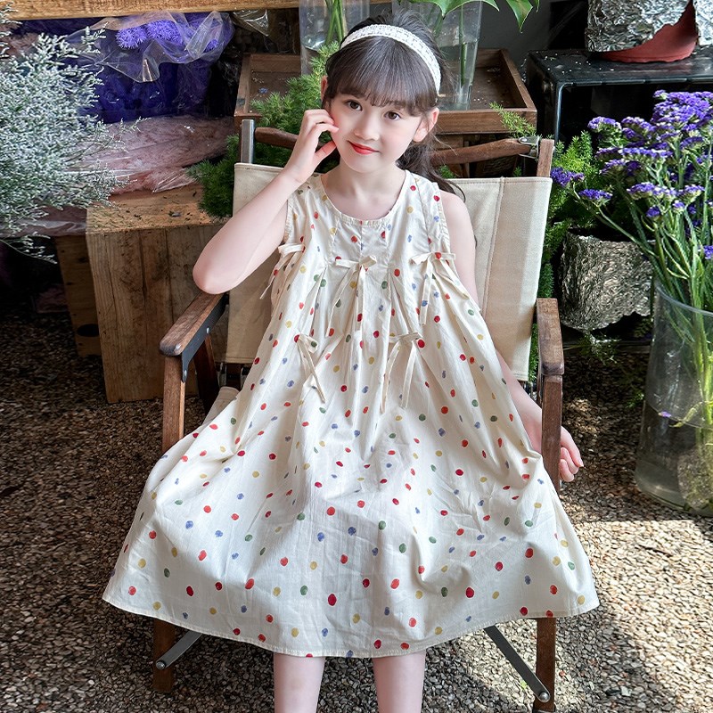 女童连衣裙夏装儿童裙子2024夏季新款洋气女孩棉S布无袖波点公主