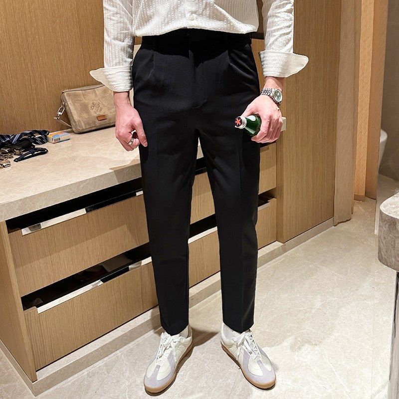 韩国简约时尚通勤商务西裤男春季新款高级黑色修身小脚男士休闲裤,男装,休闲裤,淘宝优惠券,粉丝福利购,淘宝优惠卷