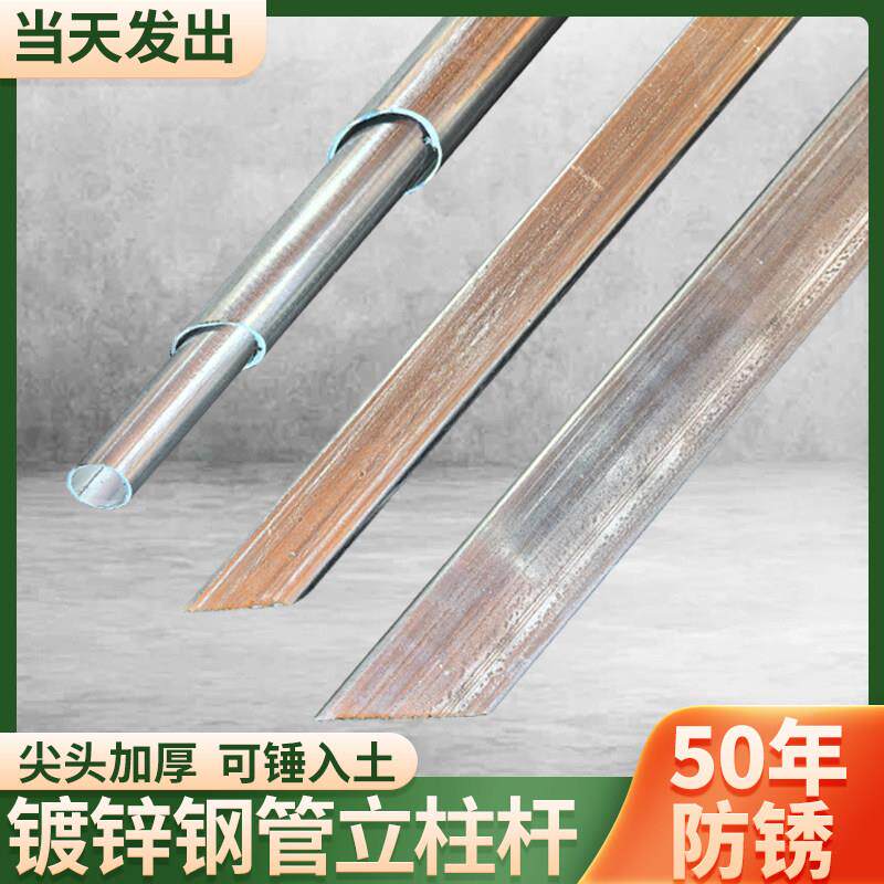 尖头围栏立柱杆铁丝网地桩镀锌钢管空心圆管方管支撑杆爬藤葡萄架图片