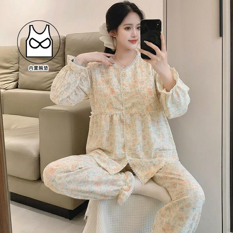 云朵棉月子服带胸垫夏款孕妇睡衣产后产妇哺乳喂奶衣怀孕夏天家居