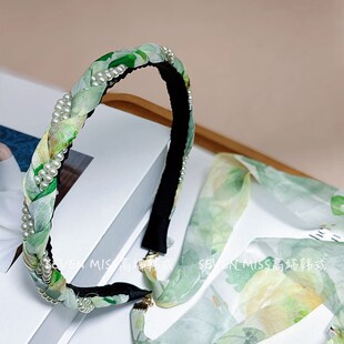 超仙森系~绿色珍珠发箍带飘带流苏女头箍外出百搭仙女夏季发饰