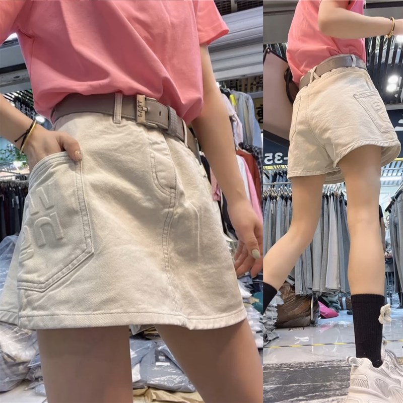 白色牛仔短裙裤女高腰夏季大码胖mm遮肚子遮胯显瘦a字半身裙裤子