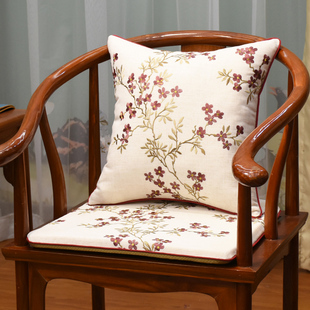 新中式棉麻刺绣太师椅圈椅垫红木沙发家具餐椅茶椅W子亚麻坐垫定