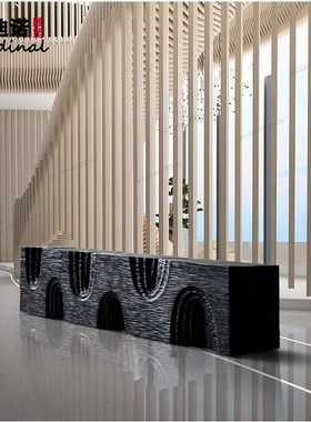 复古造型玻璃钢木纹凳子椅子样板房展厅户外休闲长板凳