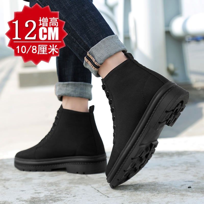 夏季透气布面增高鞋男12cm特高百搭厚底休闲小码男鞋37内增高10cm