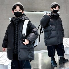 男大童羽绒服中长款冬季男童x加厚保暖上衣初中生男孩冬装连帽外