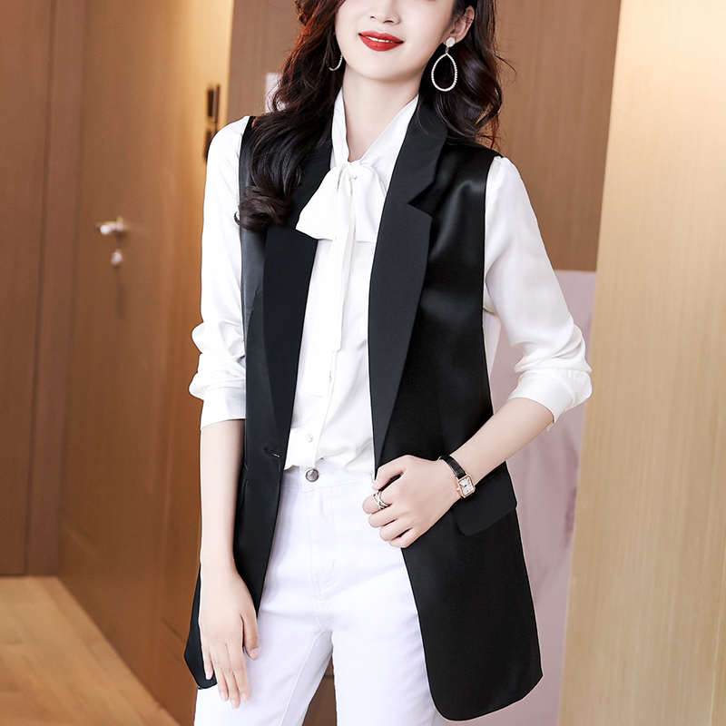黑色三醋酸西装马甲女2021春夏新款宽松显瘦薄款马夹Y背心女外搭
