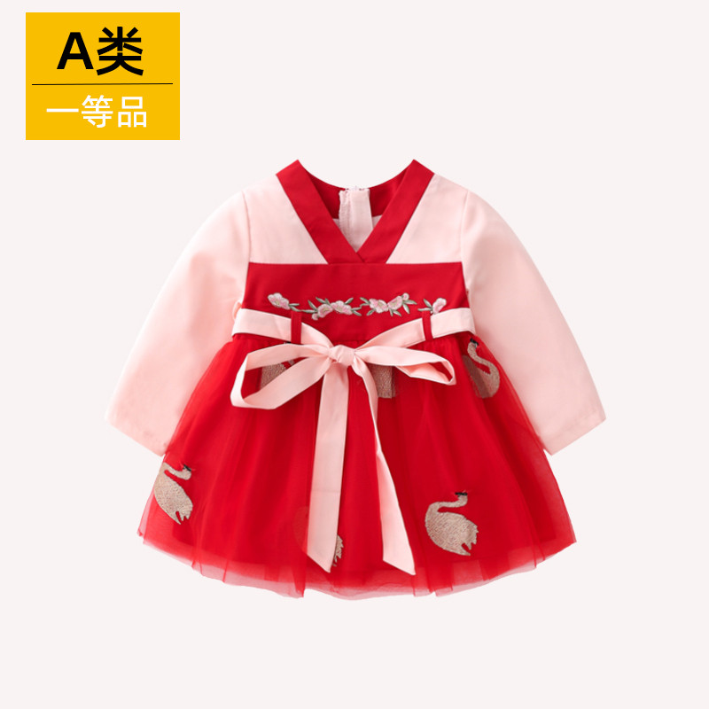 女童汉服连衣裙秋装婴儿百天衣服中E国风旗袍女宝宝周岁礼服公主