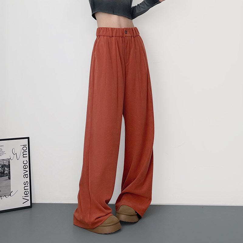 大码拖地显瘦阔腿裤微胖女孩早春穿搭休闲裤胖mm高腰垂感直筒长裤
