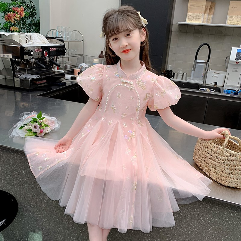 女童公主裙夏季2024新款夏装女孩裙子儿童国风连衣W裙新中式旗袍