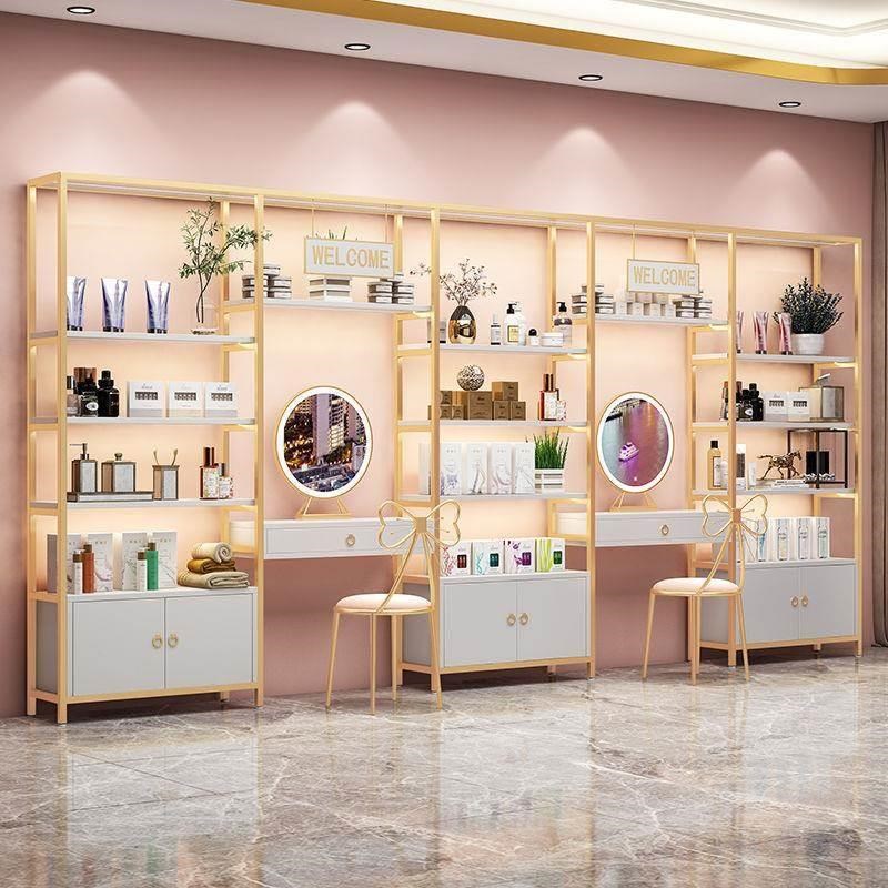化妆品展示柜美容院彩妆护肤产品柜子多层置物架美甲店.货架展示