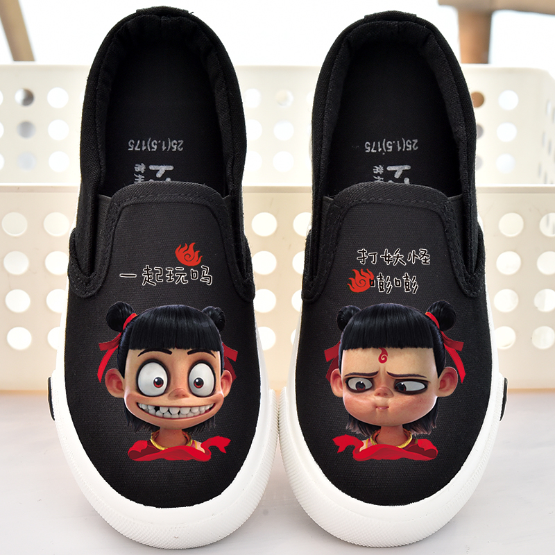 儿童帆布鞋一脚蹬男童布鞋2022新款韩版春秋童鞋小学生卡通休闲鞋