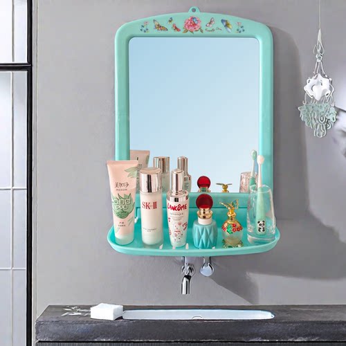 玻璃镜家用免打孔卫生间挂镜置物