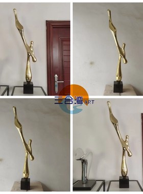 现代轻奢简约电镀水滴玻璃钢样板房家居抽象金色创意雕塑玄关摆件