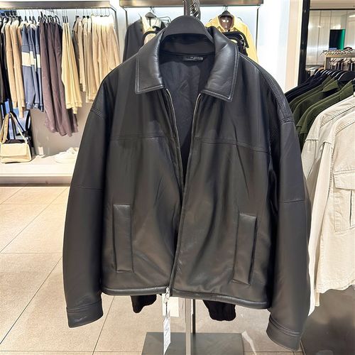 柜529!24秋冬新品ZA男装仿皮棉服 8281322 拉链夹克皮衣外套潮