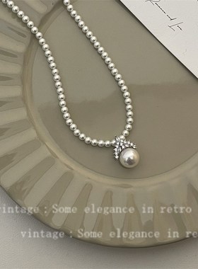 时尚简约正圆强光珍珠项链女高级感小众设计气质百搭网红锁骨链