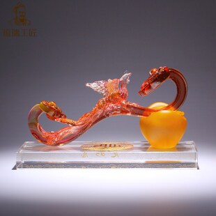 琉璃厂家龙凤呈祥如意摆件一对客厅玄关别墅结婚乔迁新居吉祥礼物