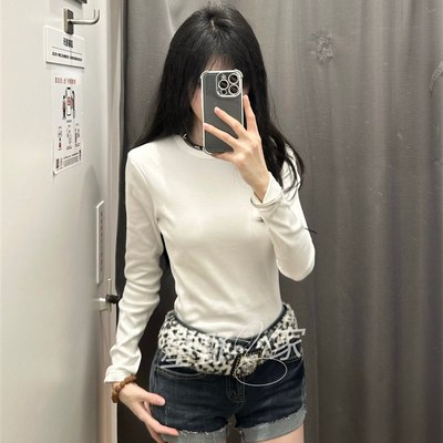 女装棉质柔软罗纹圆领T恤/长袖纯色基础款内搭简约474400