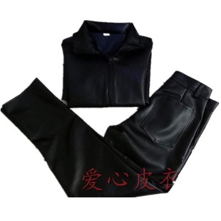 制服 机车修车工装 男防油防水防尘工作服套装 汽修屠宰防雨皮衣皮裤