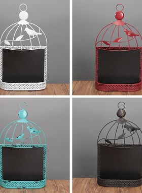 简约现代铁艺鸟笼子黑板留言板写字板奶茶店咖啡馆装饰摆件